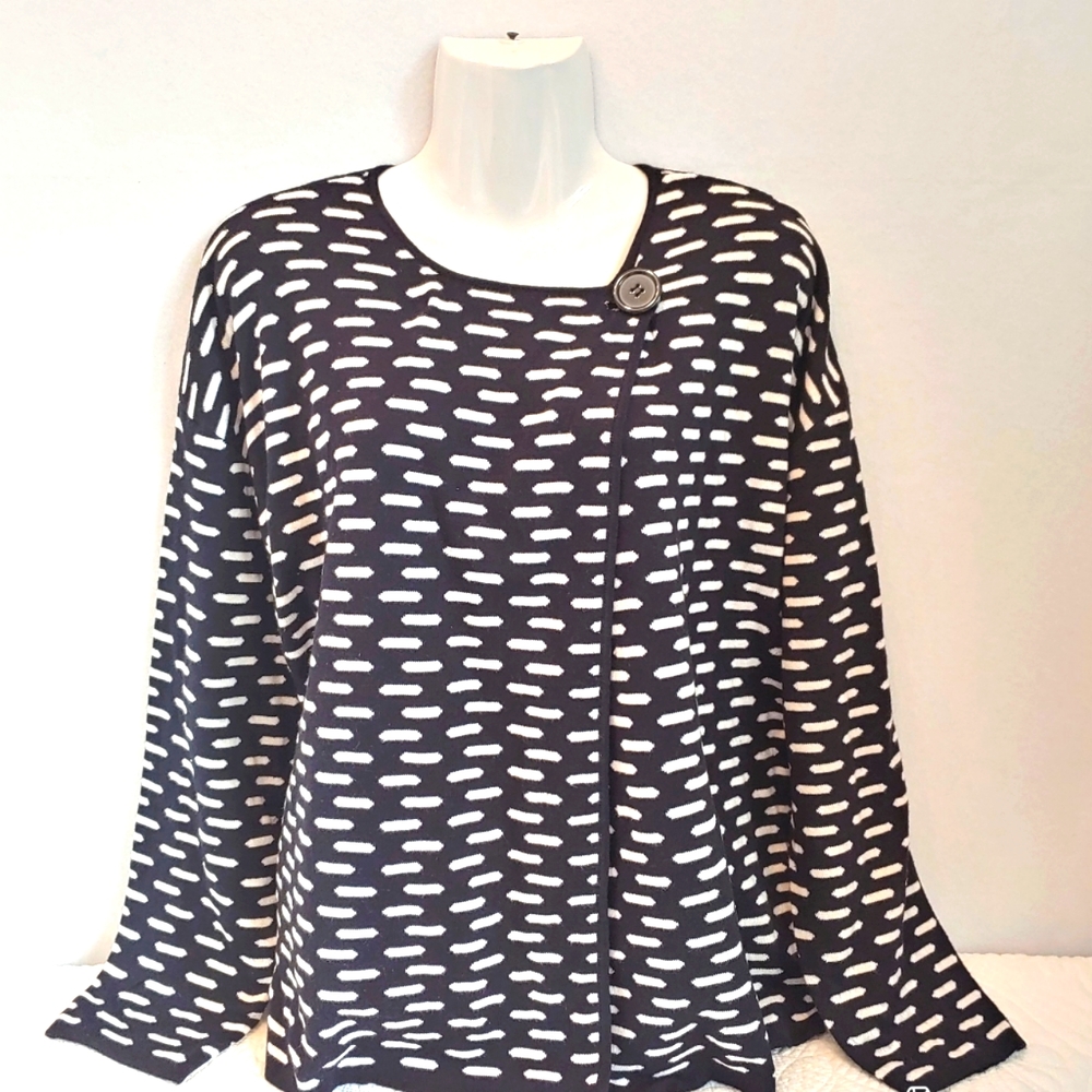August Silk cardigan long-sleeved sweater black and white XL